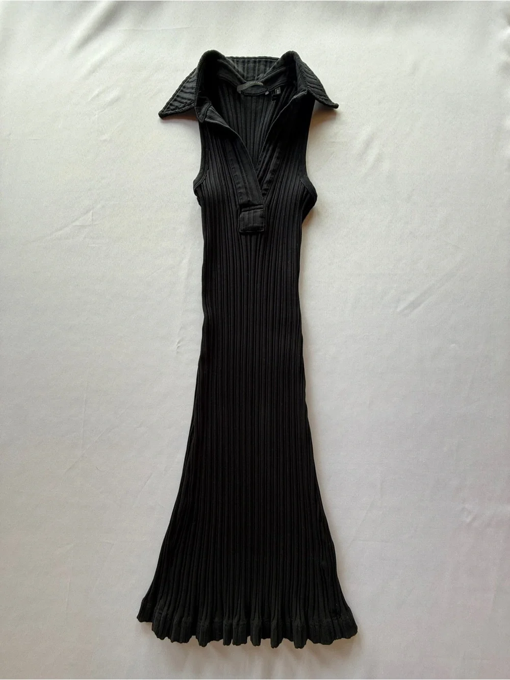 Helmut Lang Black Ribbed Sleeveless Collared Mini Dress